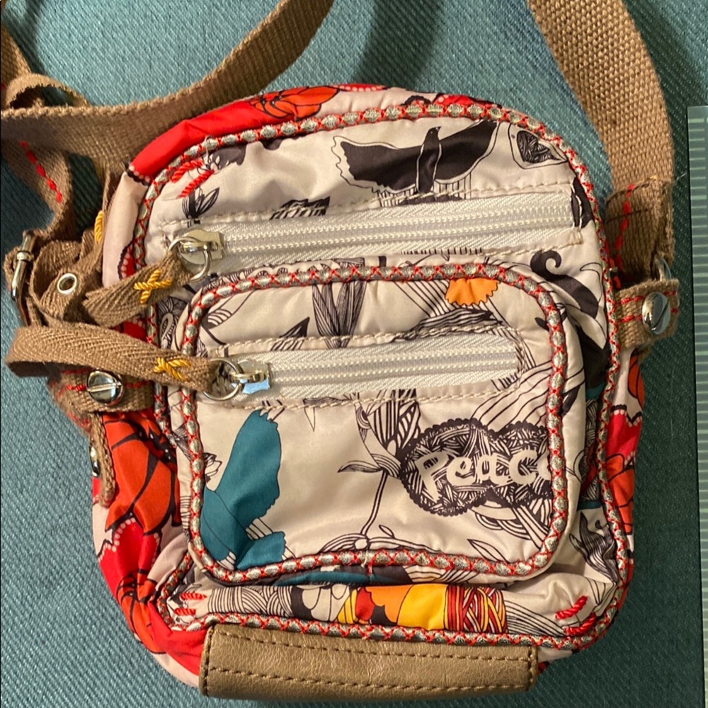 Sakroots Red and Blue Crossbody Bag with Bohemian Flair